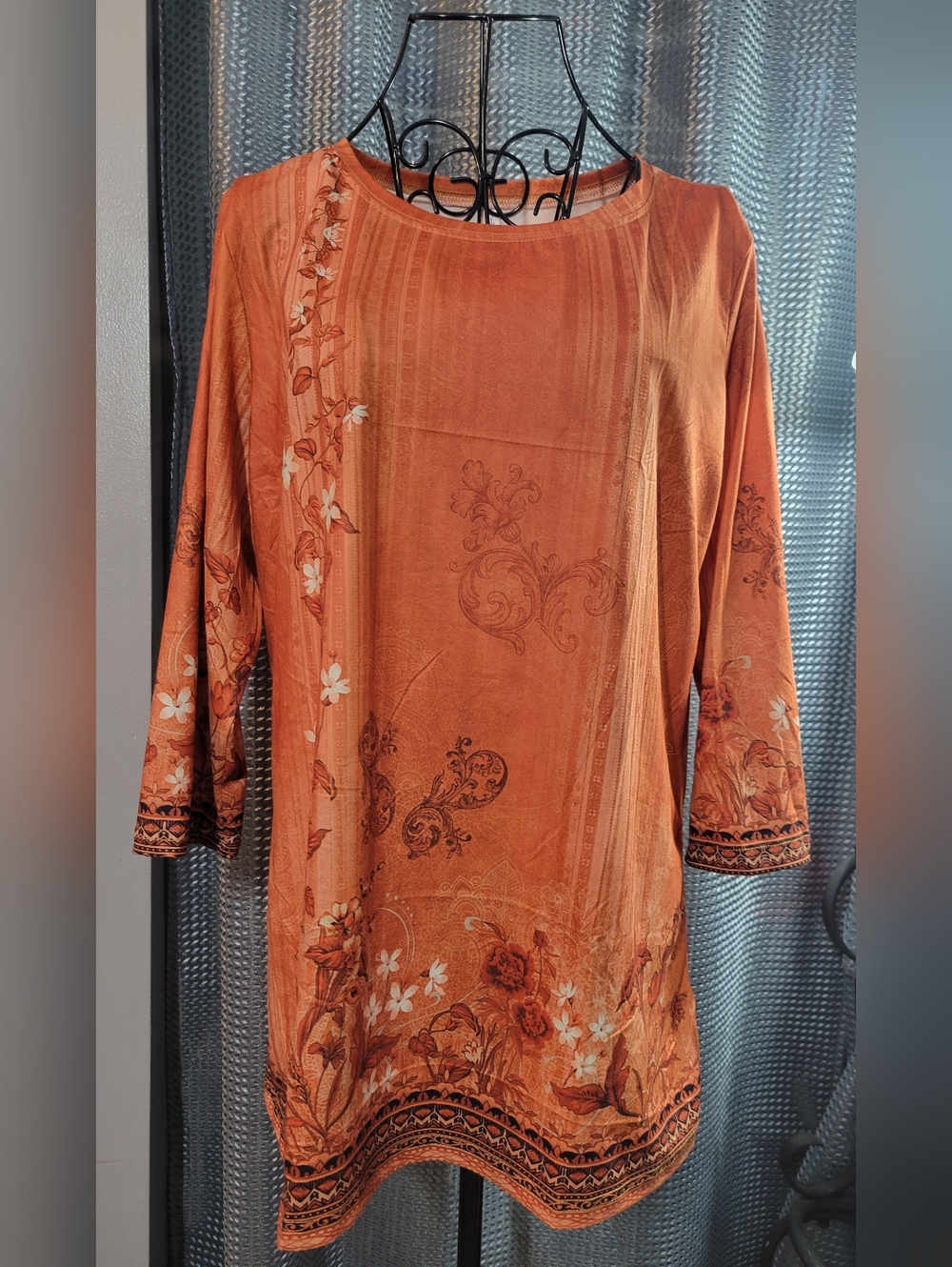 Rust Floral-Print Women’s Tunic Top - Picture 1 of 3